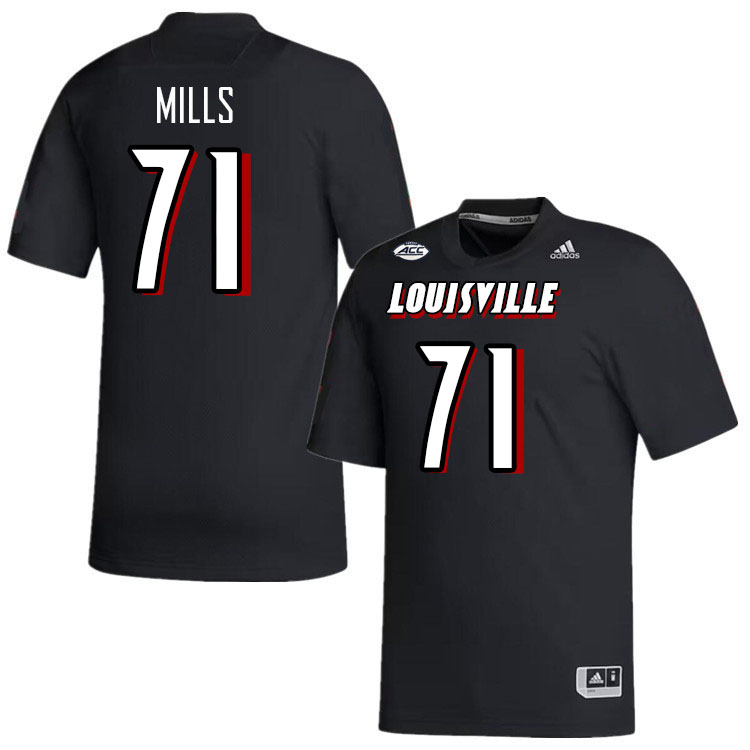 Men #71 Monroe Mills Louisville Cardinals College Football Jerseys Stitched-Black